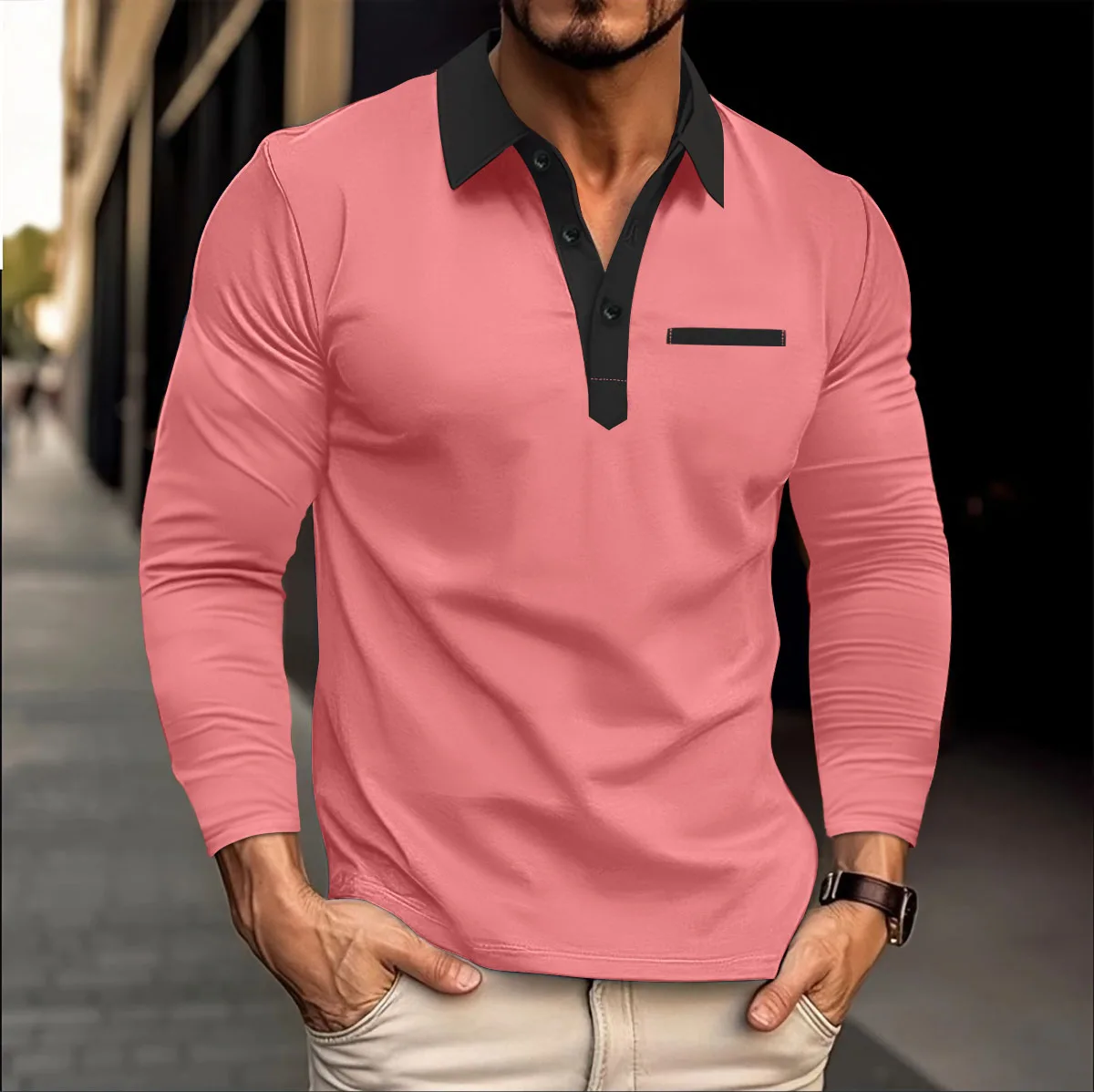 High quality spring and autumn new men\'s long sleeve Polo shirt fashion casual sports lapel long sleeve shirt