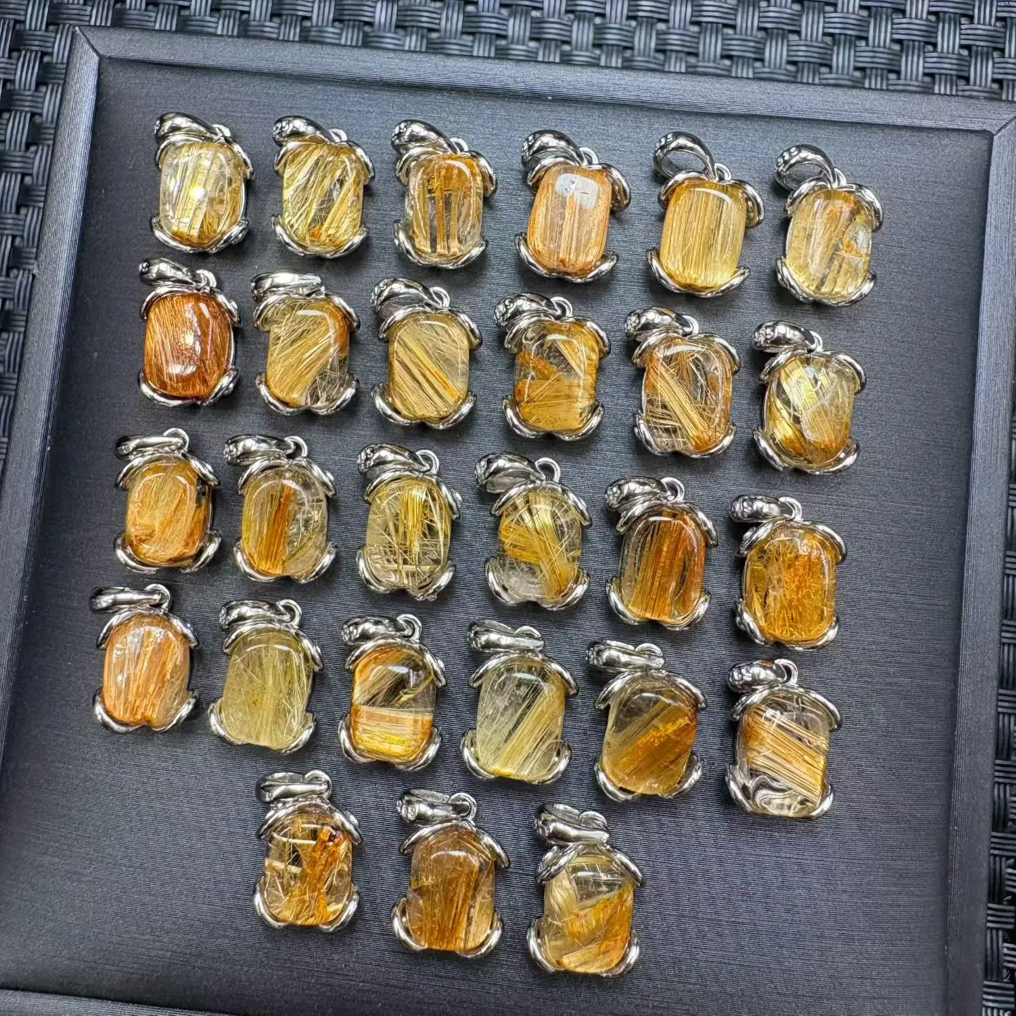 1Pc Fengbaowu Natural Gold Rutilated Quartz Pendant 10MM Irregular Shape 925 Sterling Silver Reiki Healing Stone Jewelry Gift