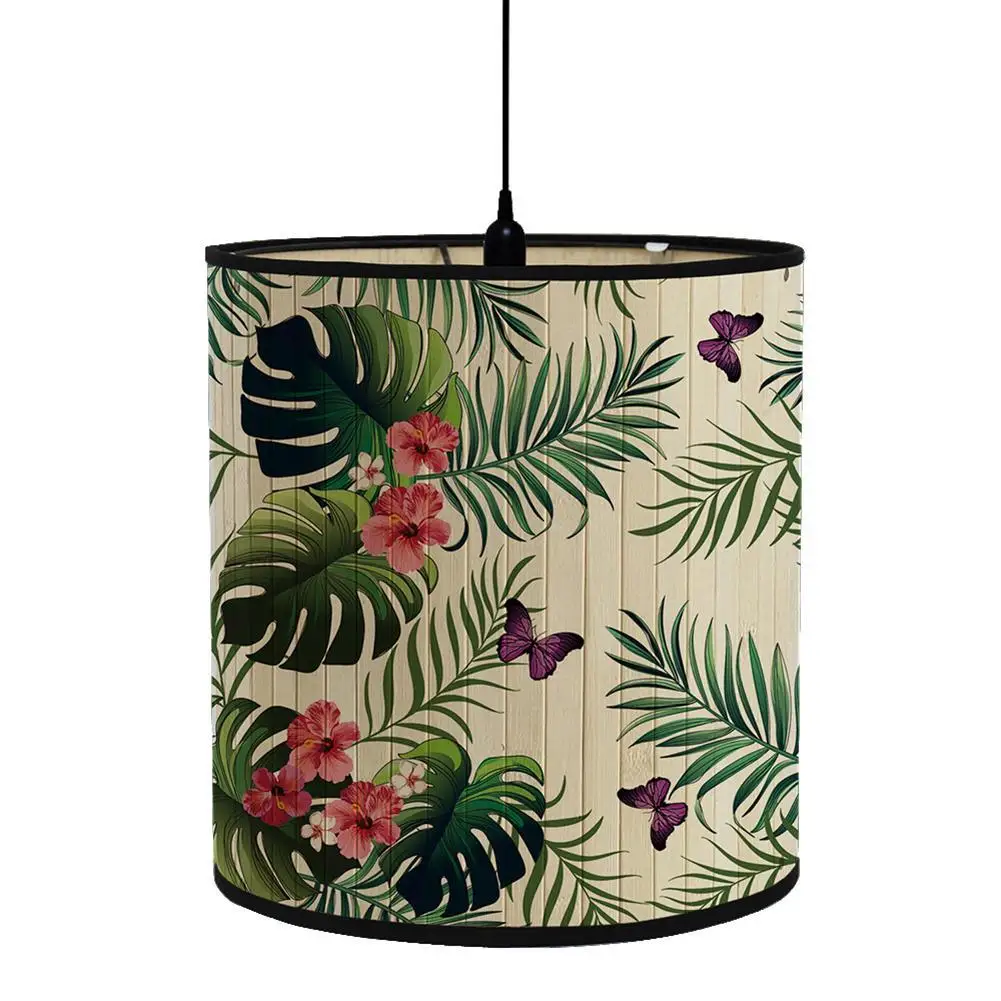 Retro Bamboo Lamp Shades Green Plants Pattern Light Cover Home Decoration For Floor Light Table Lamp