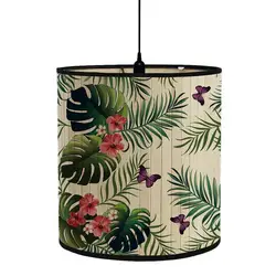 Retro Bamboo Lamp Shades Green Plants Pattern Light Cover Home Decoration For Floor Light Table Lamp