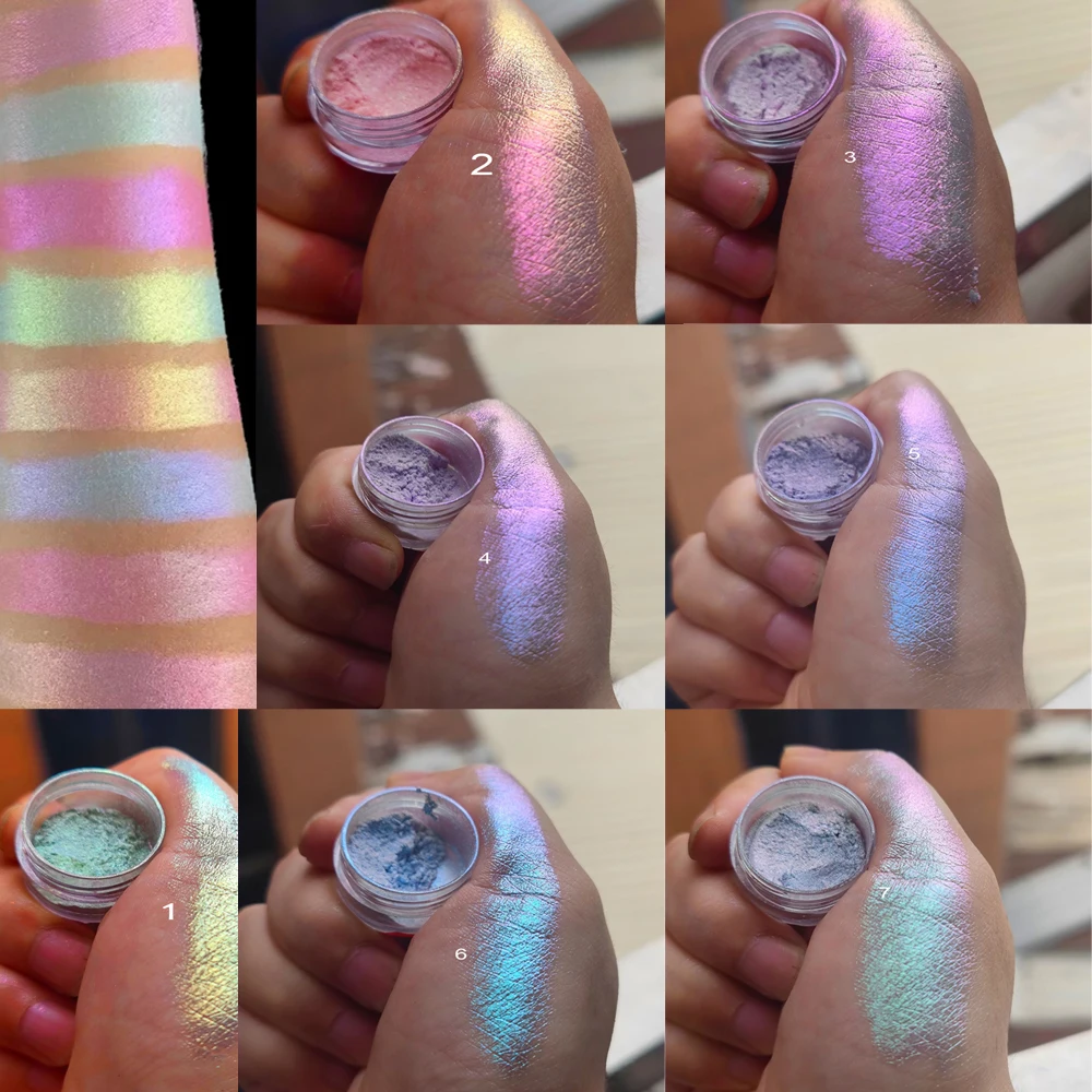 Pigmento cromado para manicure, 1 caixa, camaleão, 7 cores, metálico, espelho, aurora, glitter, poeira holográfica, ft214