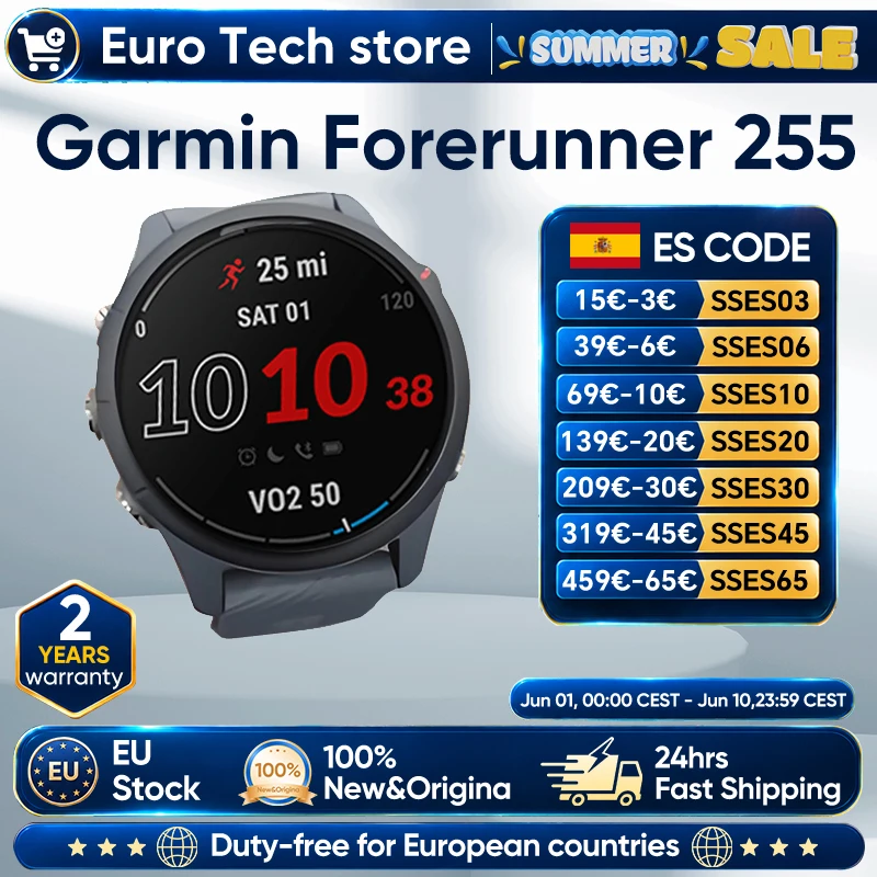 Garmin Forerunner 255 Sports Smartwatch 46mm 1.3inch Color Screen 14 Days Calorie Tracker RAM NFC Bluetooth Wifi 5ATM Waterproof