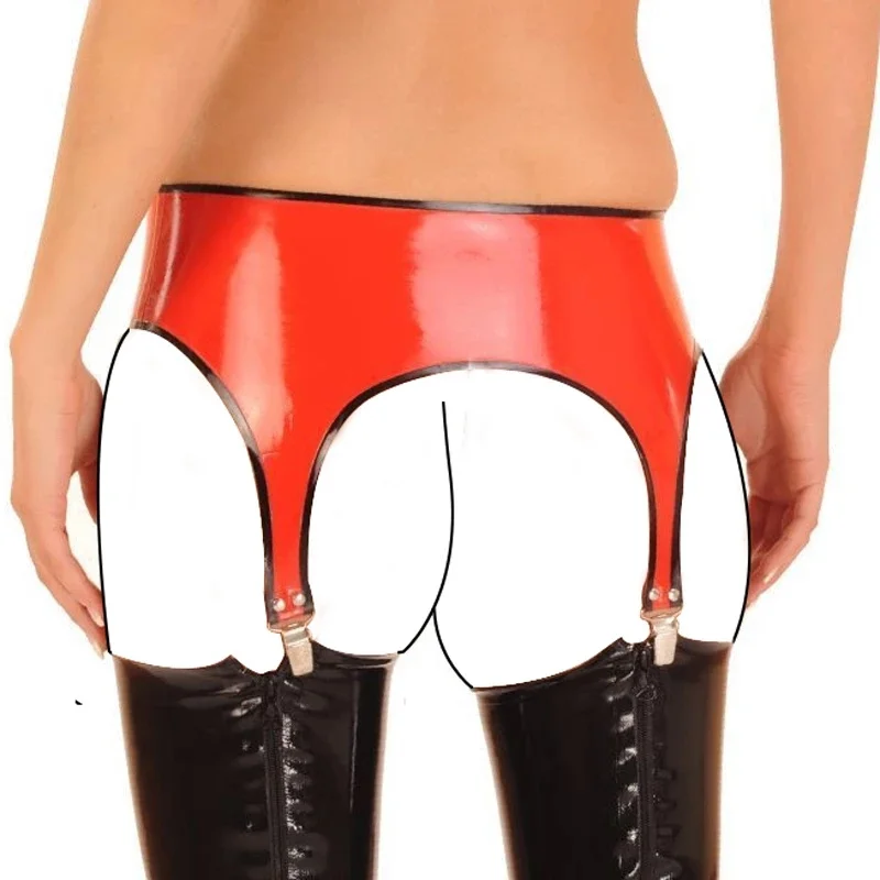 

Red and Black Sexy Fetish Latex Skirts with Garters Rubber Stockings Belts Clips for Women