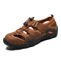 Summer Men Sandals Genuine Leather Mens Casual Shoes Outdoor Men Leather Sandals for Men Beach Shoes Roman Shoes Plus Size 44