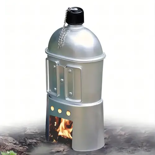 Imagen 2 del producto Botella de agua portátil de aluminio para deportes al aire libre, 1 Juego de taza y bolsa de almacenamiento para Camping, Senderismo y viajes