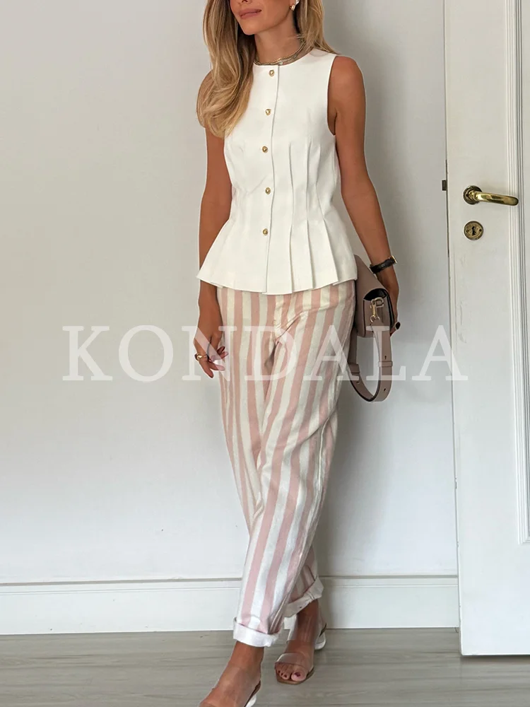 KONDALA Damen Elegante Gestreifte Denim-Lange Hose 2026 Frühherbst/Herbst Trendige High-Street-Pendler-Jeans Damen Freizeit-Chic-Hose – Detail 2