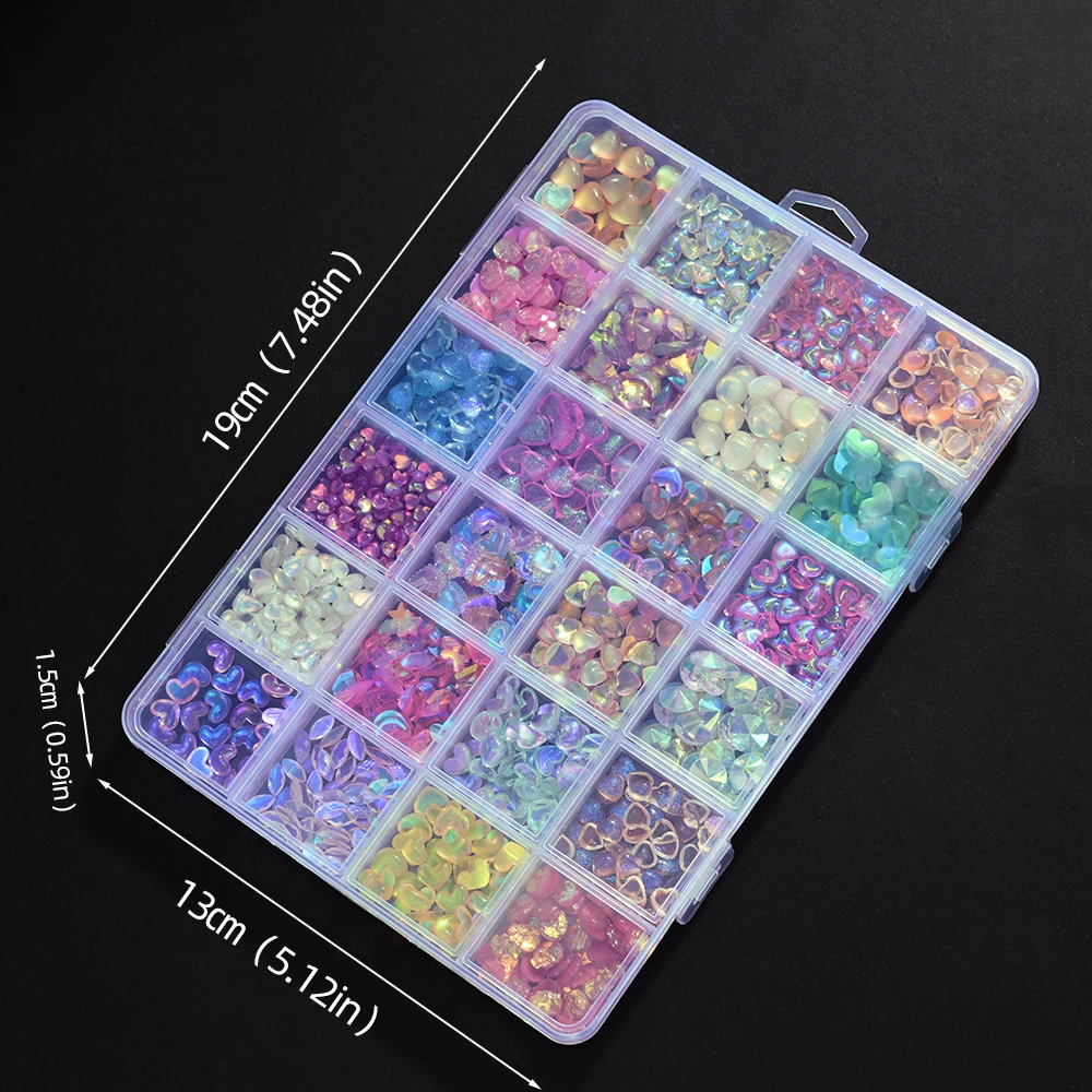 24 griglie mix glitter amore cuore pendenti per unghie strass resina 3D fiocco di cristallo amore farfalla creazione di gioielli per unghie artigianato decorazioni per unghie