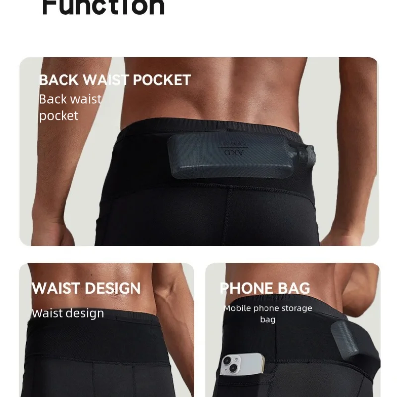 Herren-Kompressions-Marathon-Laufshorts mit Hüfttasche, schnell trocknend, für Training, Fitness, Sport, enge Shorts – Detail 4