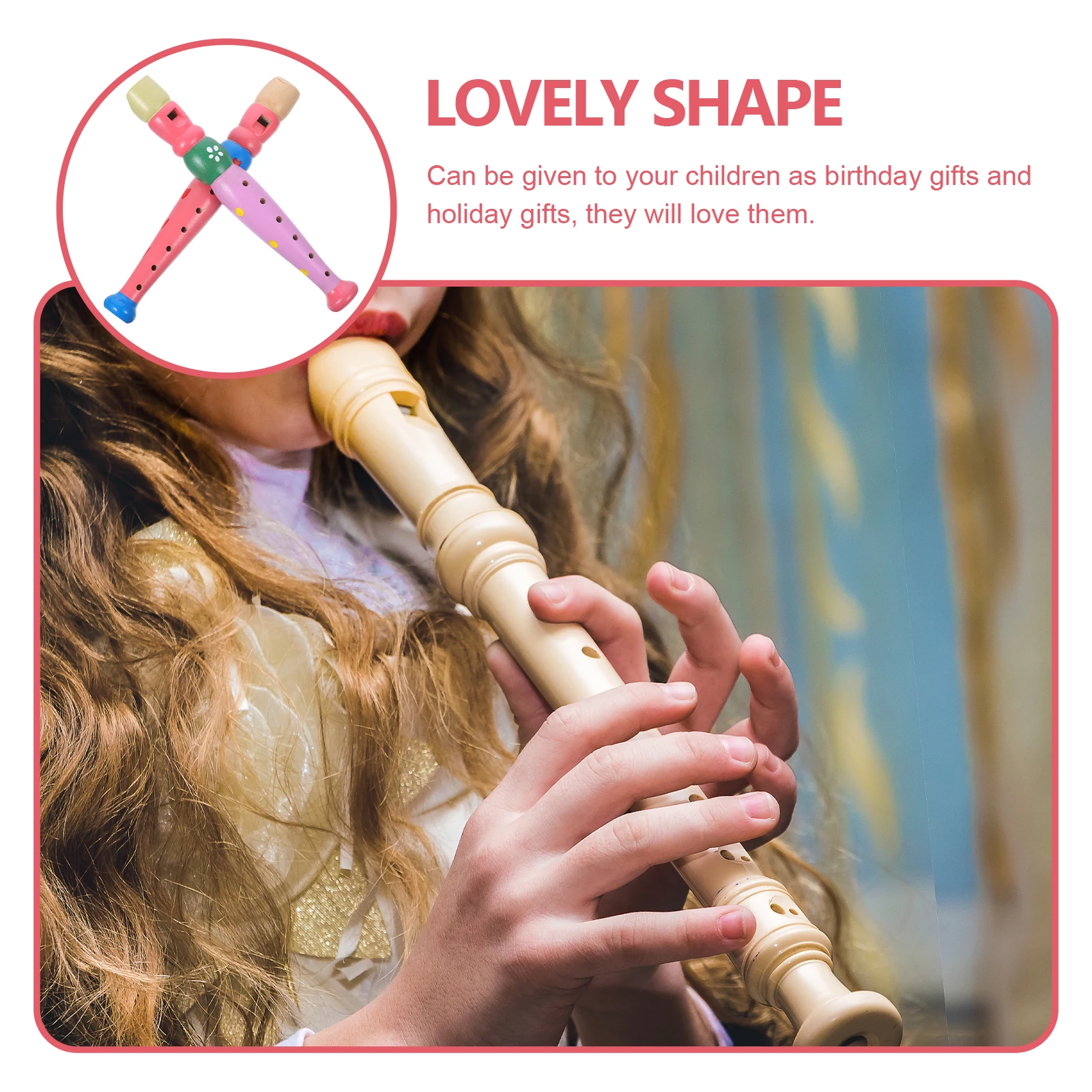 

2 Pcs Wooden Flute Instruments for Kids Musical Toys Children Exercising Plaything Birthday Gift Lightweight Colorful Design