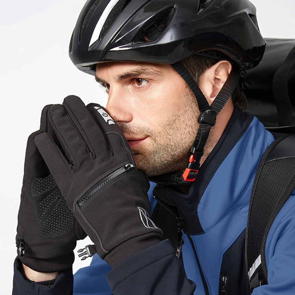 

1Pair Wind-Proof Warm Gloves Winter Gloves for Men Women Touch Screen Finger Anti-Slip Silica Gel Palm Zipper Design
