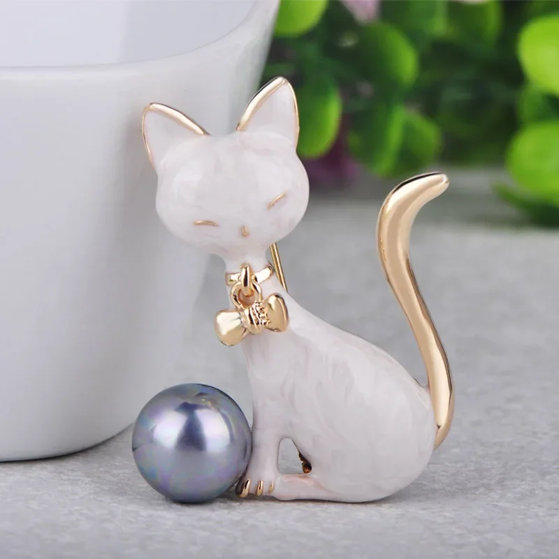 Blucoe جميل القوس عقدة دبابيس على شكل قطة للنساء ، رمادي محاكاة نسيج اللؤلؤ ، مجوهرات المينا للفتيات ، معطف البدلة ، دبابيس الصدار ، جديدة #4