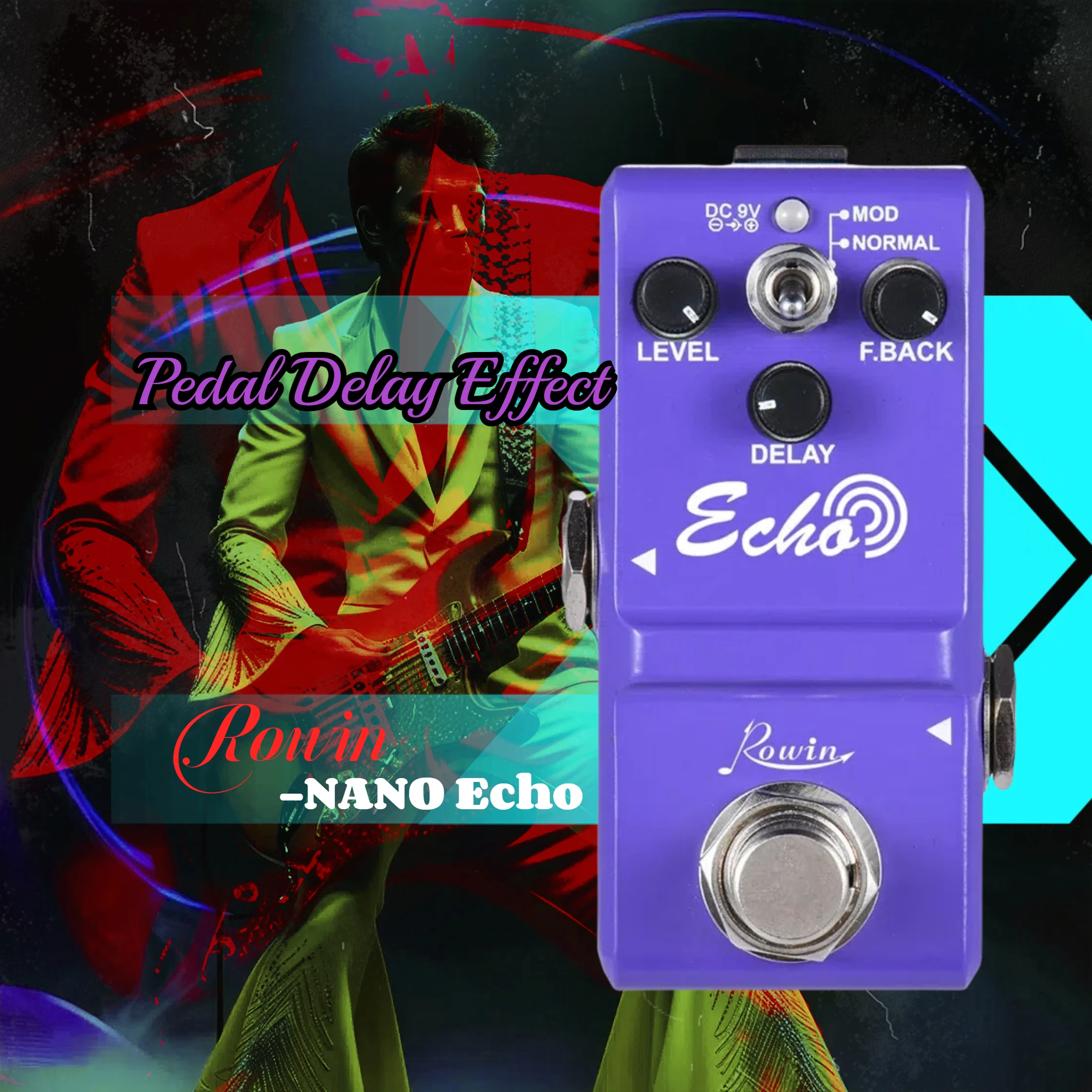 Rowin NANO Super Mini Pedal de efecto de guitarra retardo Echo efector de retardo de bajo analógico para piezas de bajo de guitarra accesorios púrpura