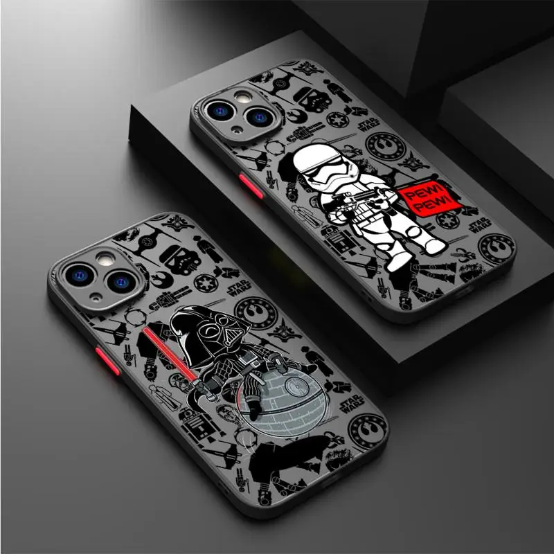 Star W-Wars Cute Case For Apple iPhone 11 15 14 13 12 Pro 7 XR X XS Max 8 Plus 6 6S SE 2022 15Pro Black Matte Phone Funda