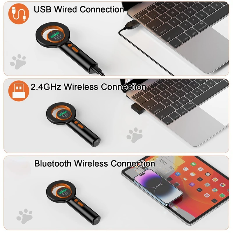 Bluetooth Pet Micro-Chip Reader,3-In-1(2.4Ghz Wireless+Bluetooth+USB) Animal Universal Microchip-Tag Reader Scanner