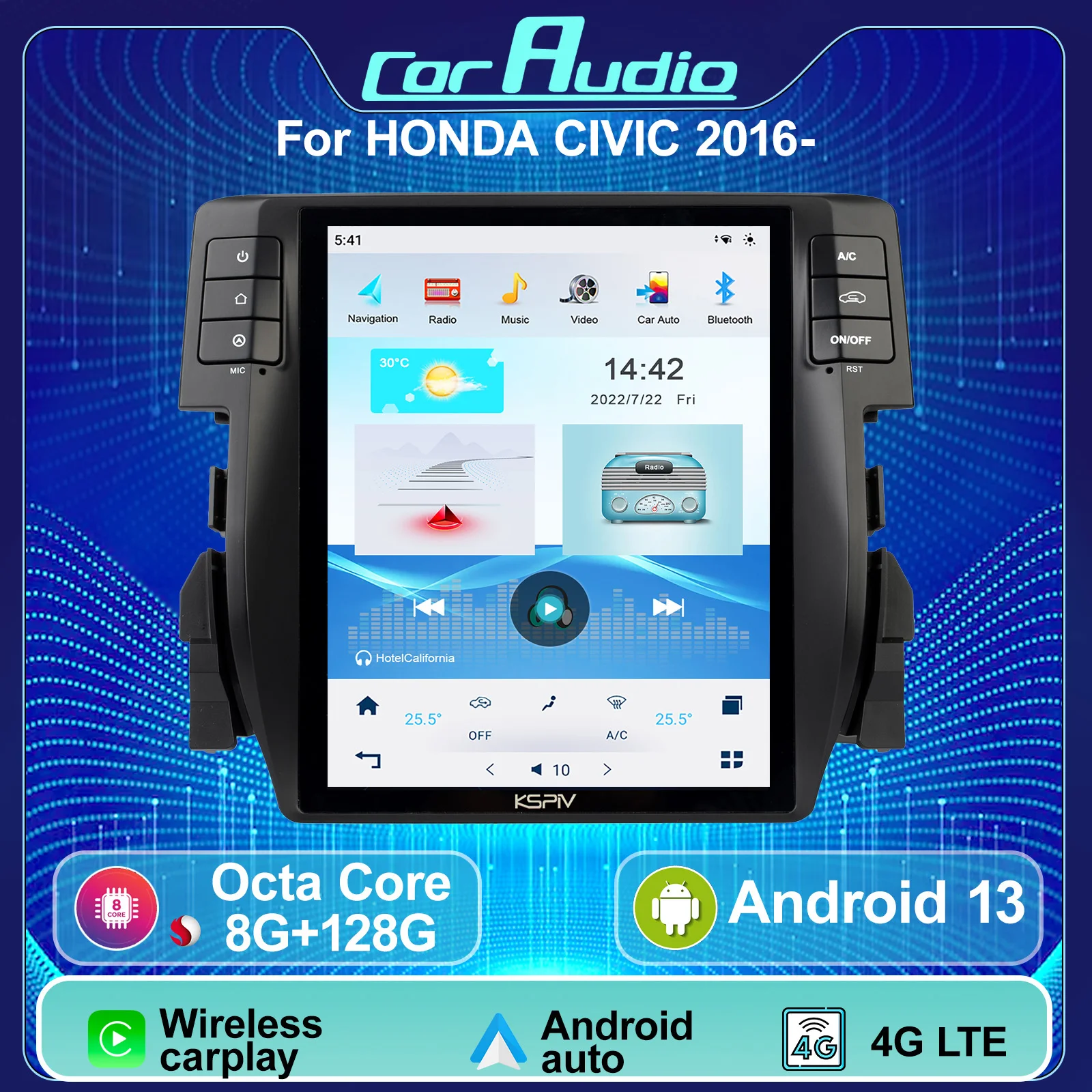 

10.4'' Android Car Multimedia Player For HONDA CIVIC 2016- GPS Navigation 4G LTE bluetooth Carplay