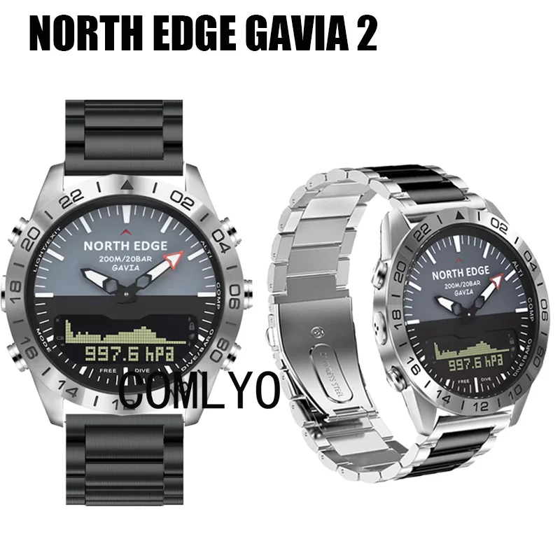 For NORTH EDGE GAVIA 2 Mens Watch Strap Stainless Steel Metal Band Bracelet Men Belt