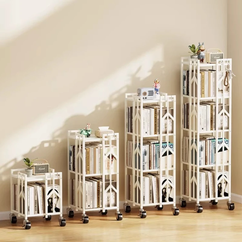 Industrial Rolling Bookcase 360° Swivel Storage Shelf Floor Standing Metal Organizer Space Saving