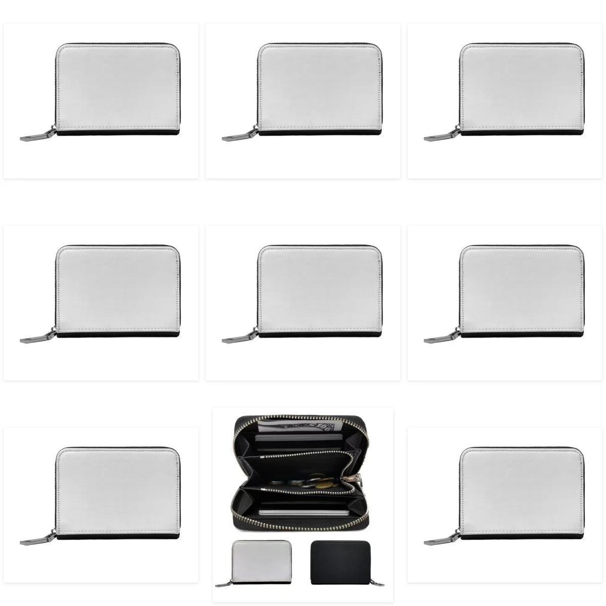 8 pcs Personalized Sublimation Blank Lady Girls Wallet Bag Zipper Pu Leather Women Coin Purse Card Holder for  Gift  Travel