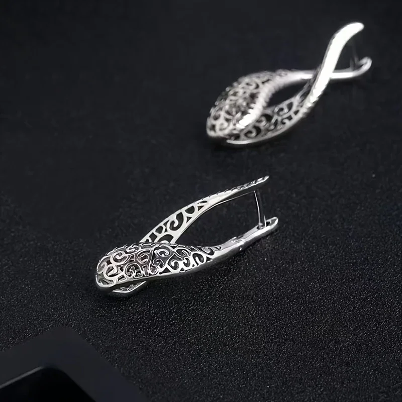 Huitan Geometric Hollow Cross Novel Drop Earrings for Women Anti Silver Color Vintage Party Bohemian Style Accessories Jewelry