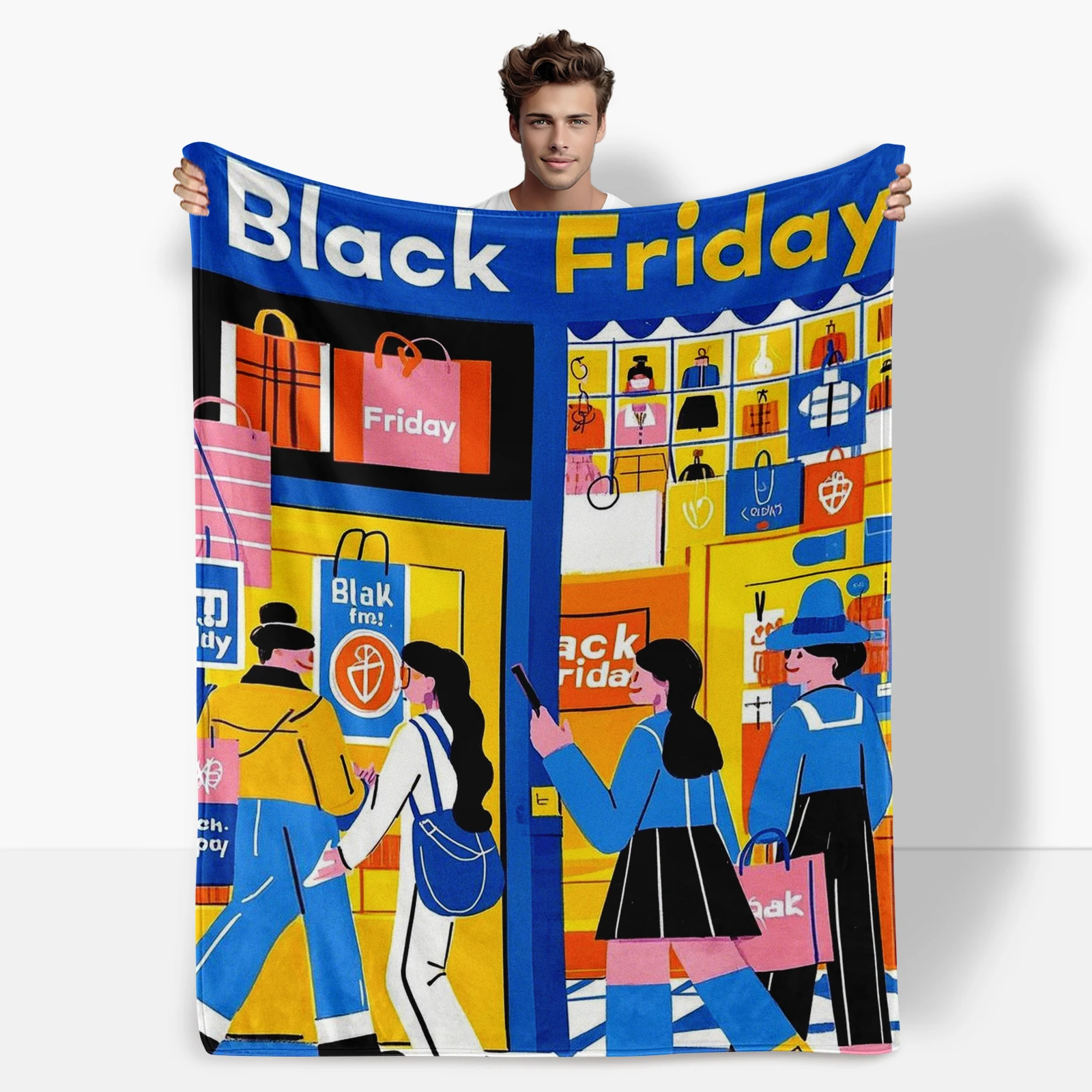 

Cartoon Characters Welcoming Black Friday In A Store Blanket Adds Warmth To Family Gatherings