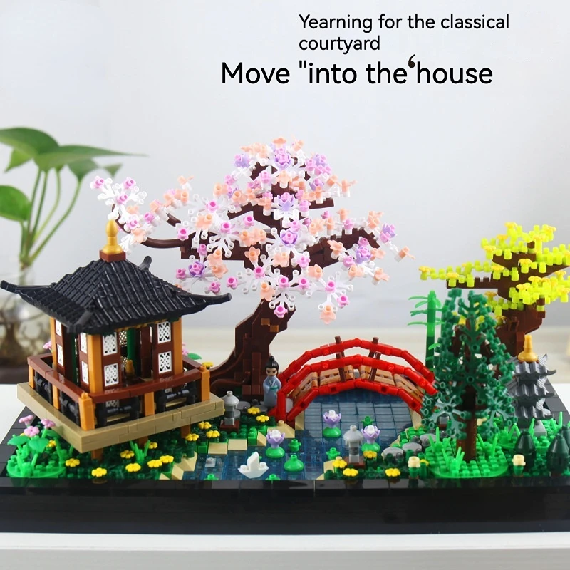 Creative Building Blocks Chinese Tranquil Courtyard Plant DIY Set Bricks For Adults Toys Children Birthday Gifts Home Decoration