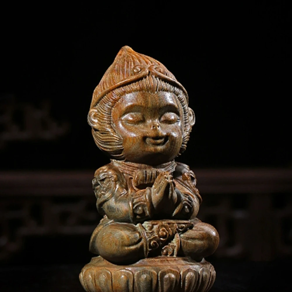 JW104 -10CM Tall Monkey King Green Sandalwood Sculpture Sun wukong Statue Living Room Collection Ornaments Birthday Gift