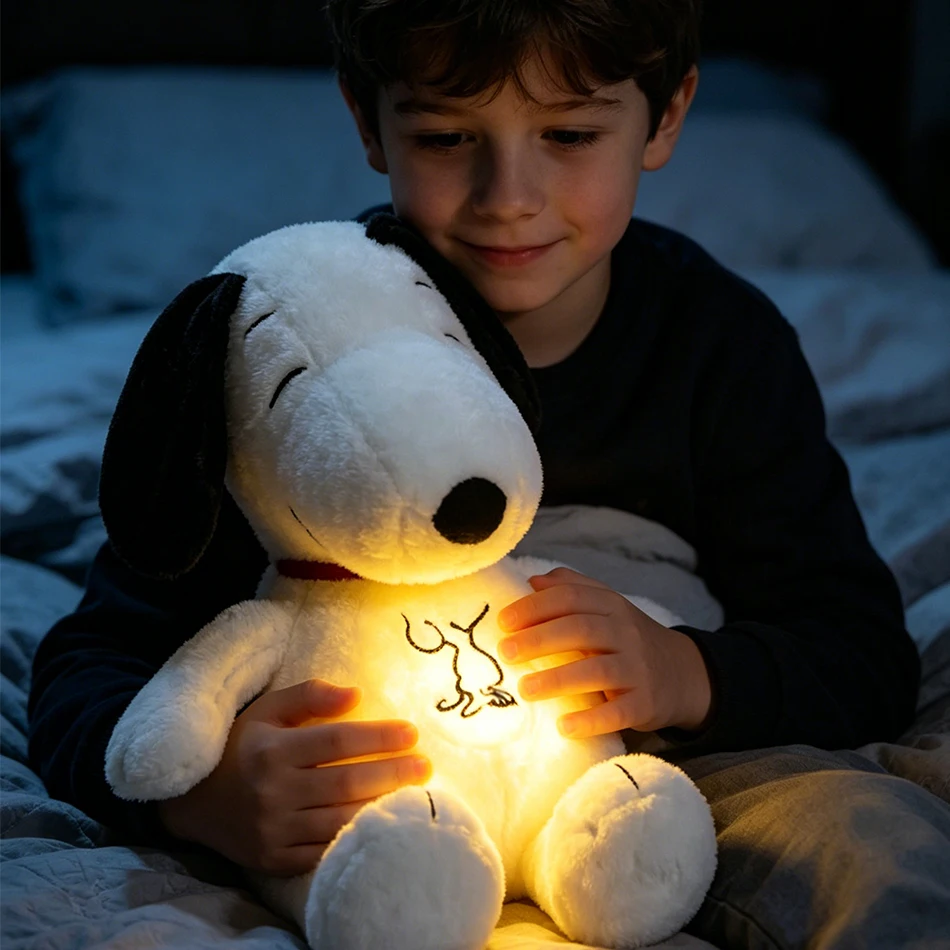 

30cm Anime Snoopy Dog Plush Breathing Soothing Doll Sleeping Companion Music and Light Doll Sensory Stuffed Toy Kids Gift