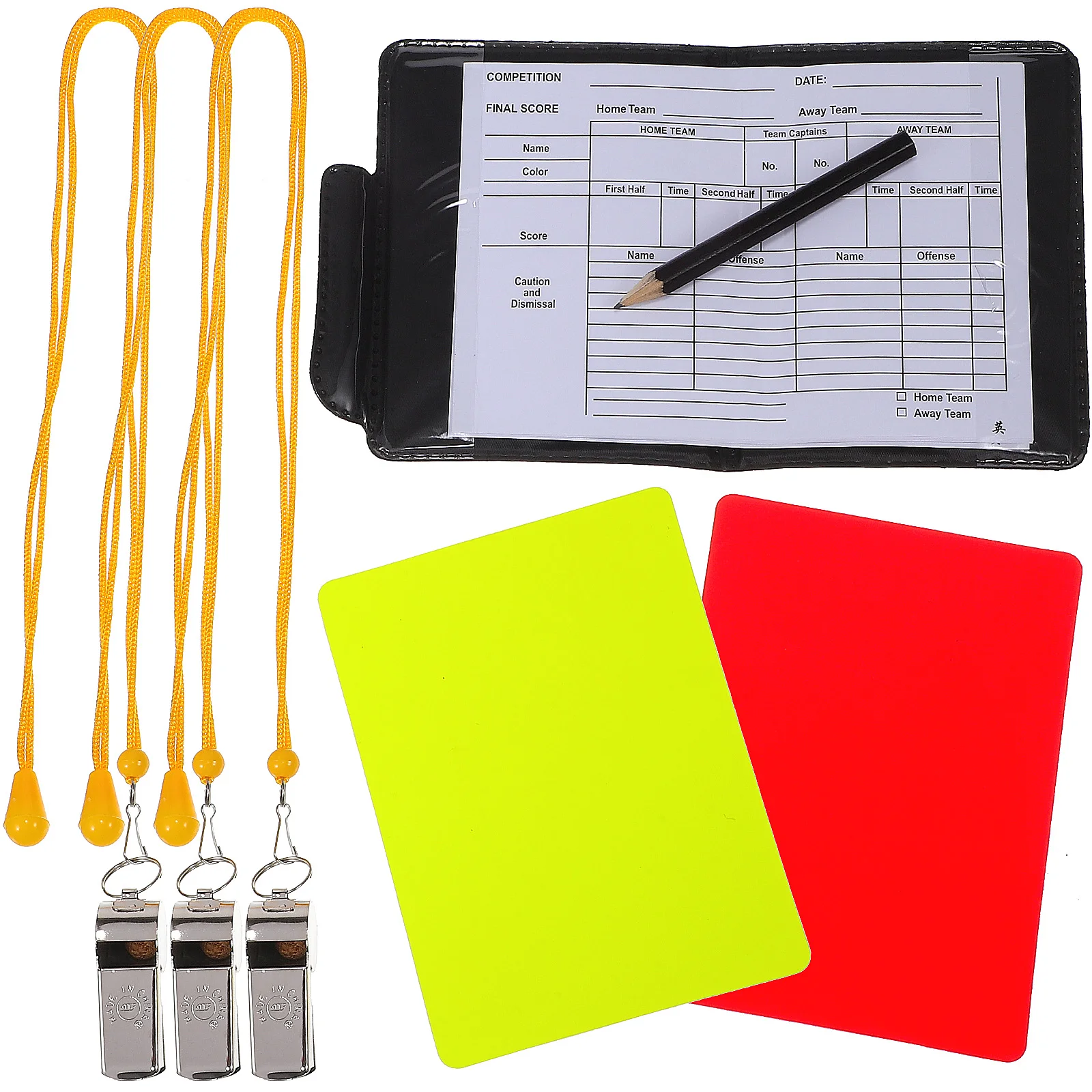 

1 set Referee Kit with Red Yellow Cards Whistles Pencil Score Sheet Standard Soccer Football Sports Officials Portable Wallet