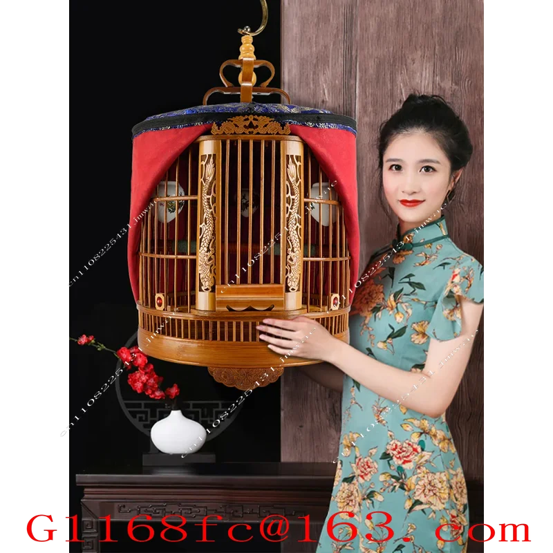 Bamboo Cage with Painted Eyebrows for Parrots, Large Size for Household Use, Complete Set of Bamboo Cages, Old Bamboo
