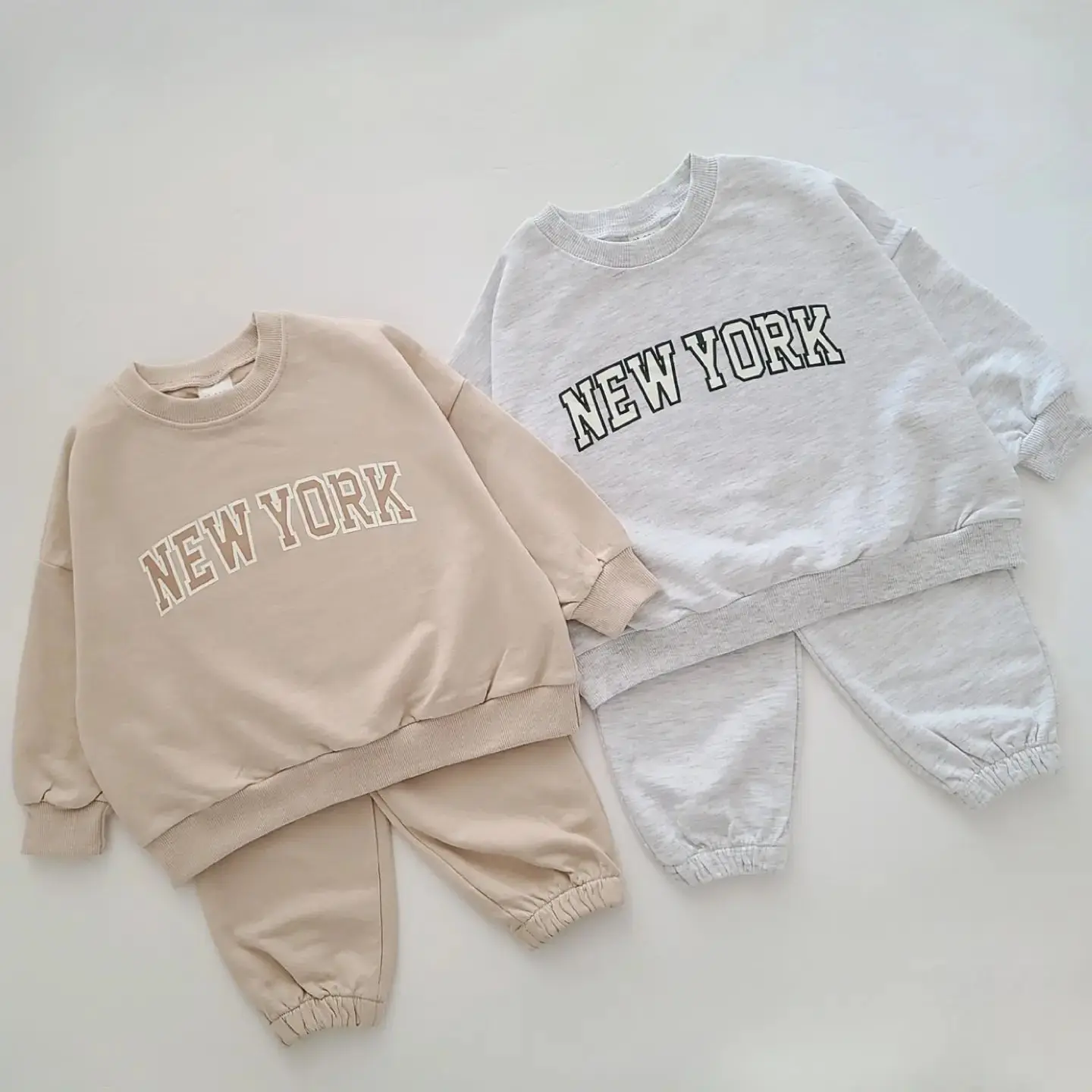 Autumn Letter New York Printed Newborn Boys and Girls Long Sleeve Pants Two Piece Sports Set Children's Fashion Baby Clothing