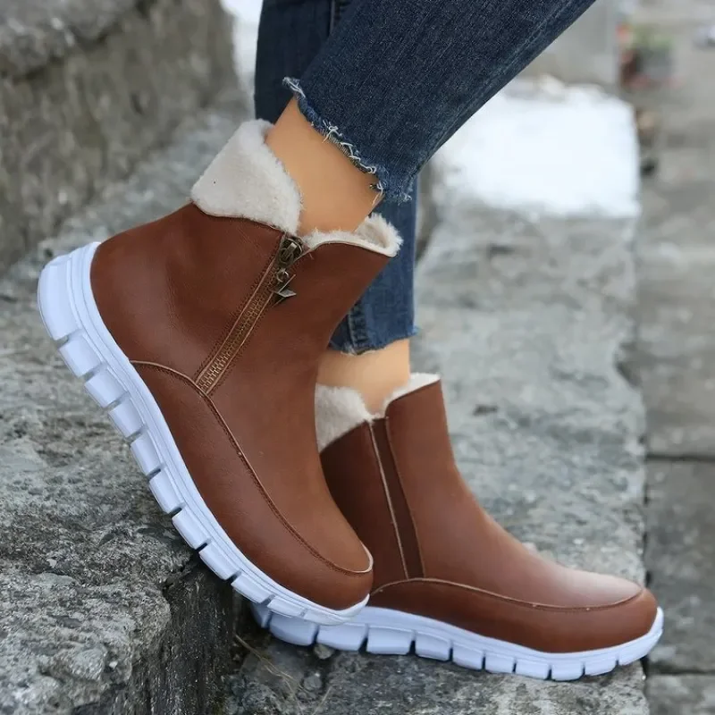 

Snow Boots Women 2024 Winter New Large Size Flat Sole Women Shoes Comfort Warm Short Boots Round Toe Plush Cotton Boots Fashion