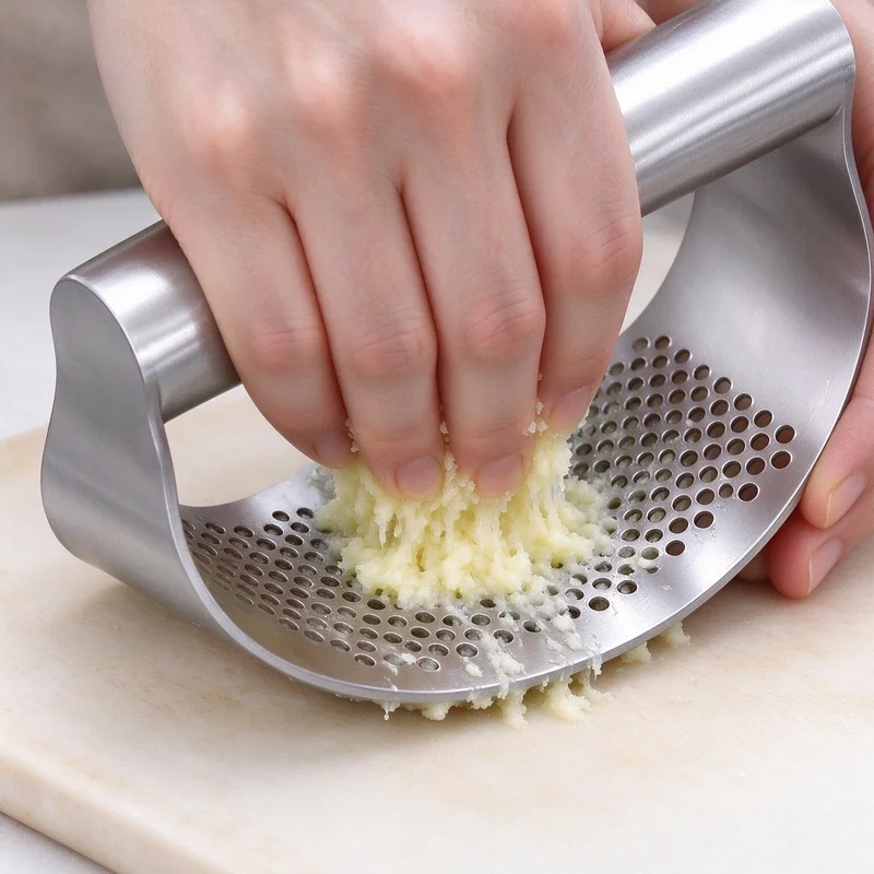 Upgraded Stainless Steel Garlic Press Rocker, Manual Garlic Ginger Crusher Squeezer, Kitchen Gadget for Minced Garlic & Ginger