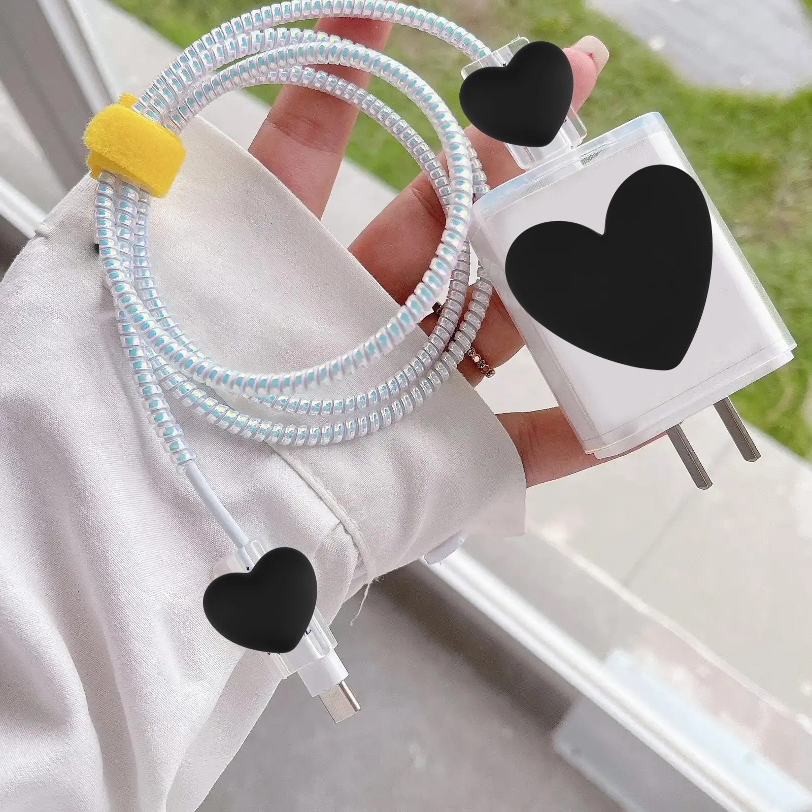 

3 Pcs Charging Cable Accessories Protective Cover Heart Patch Data Case Charm Cute Protector Decal Shell