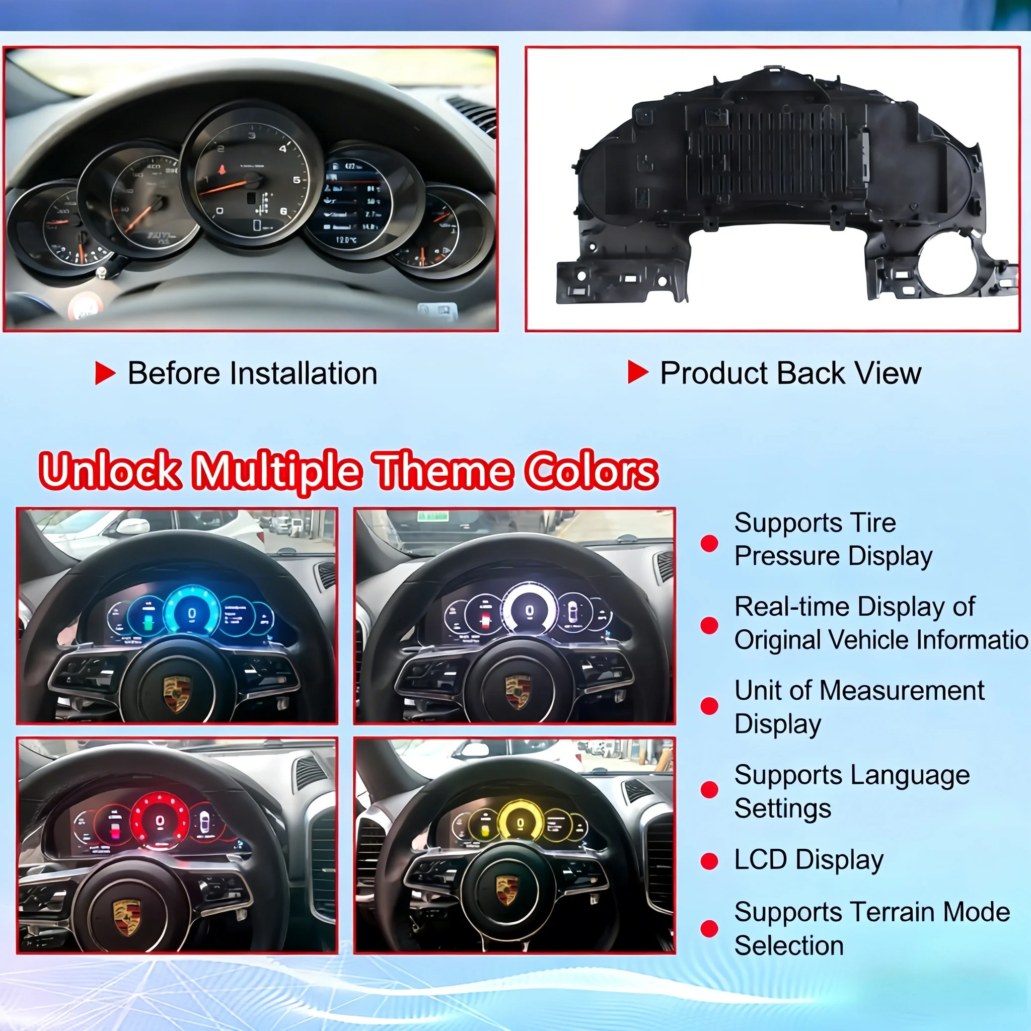 12.3inch Car LCD Dashboardr For Porsche Cayenne 2011 2012 13 14 15 16 2017 Dashboard Instrument Panel Cockpit Digital Dashboard