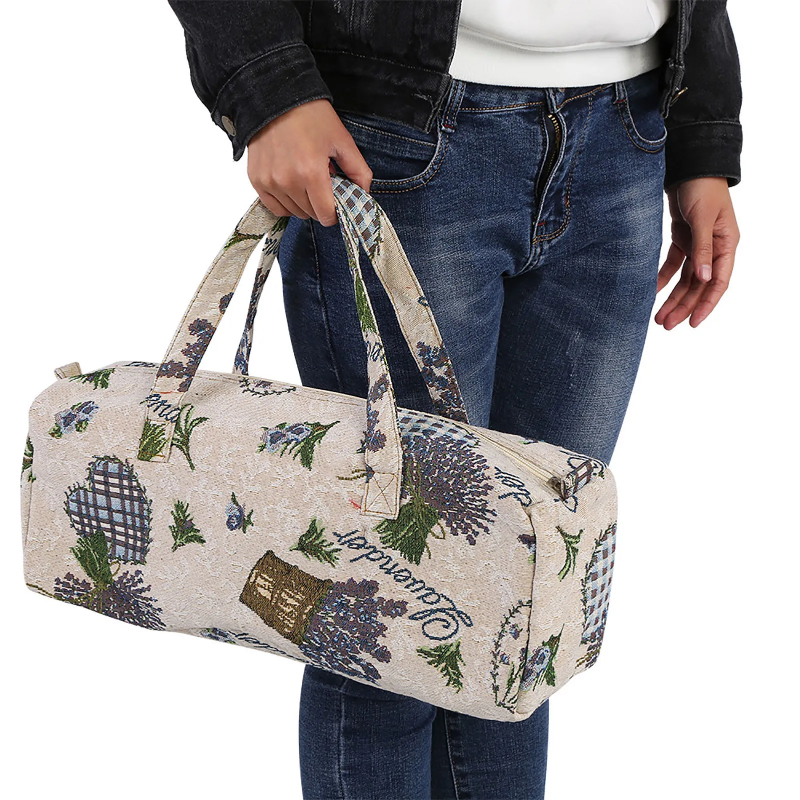 Household Fabric Crafts Knitting Needles Storage Sweater Woven Organizer Bag Purple Flower