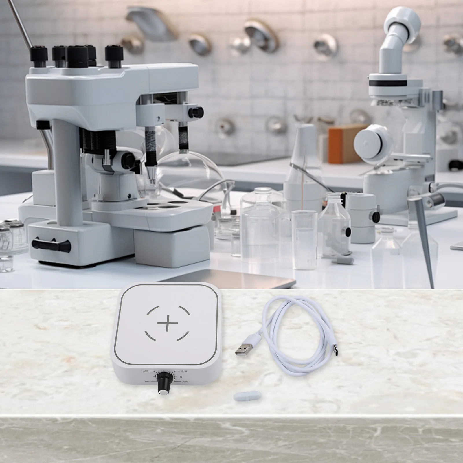 Compact electric magnetic stirrer with adjustable speed 200 2000 RPM designed for laboratory educational and hobbyist use