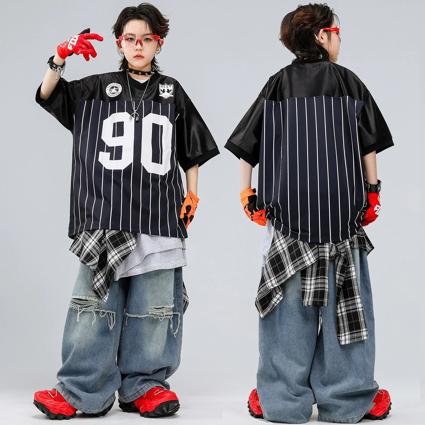 ensemble-de-vetements-pour-enfants-garcons-et-filles-streetwear-hip-hop-t-shirt-a-manches-courtes-raye-jean-dechire-ensembles-de-survetements-pour-enfants