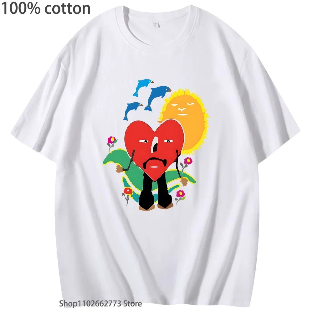 100% Bawełna Koszula Moda Bad Bunny T-Shirty UN VERANO SIN TI Grafika Tshirt Unisex Hip Hop Odzież Damska Mężczyźni Letnie Koszulki Y2k