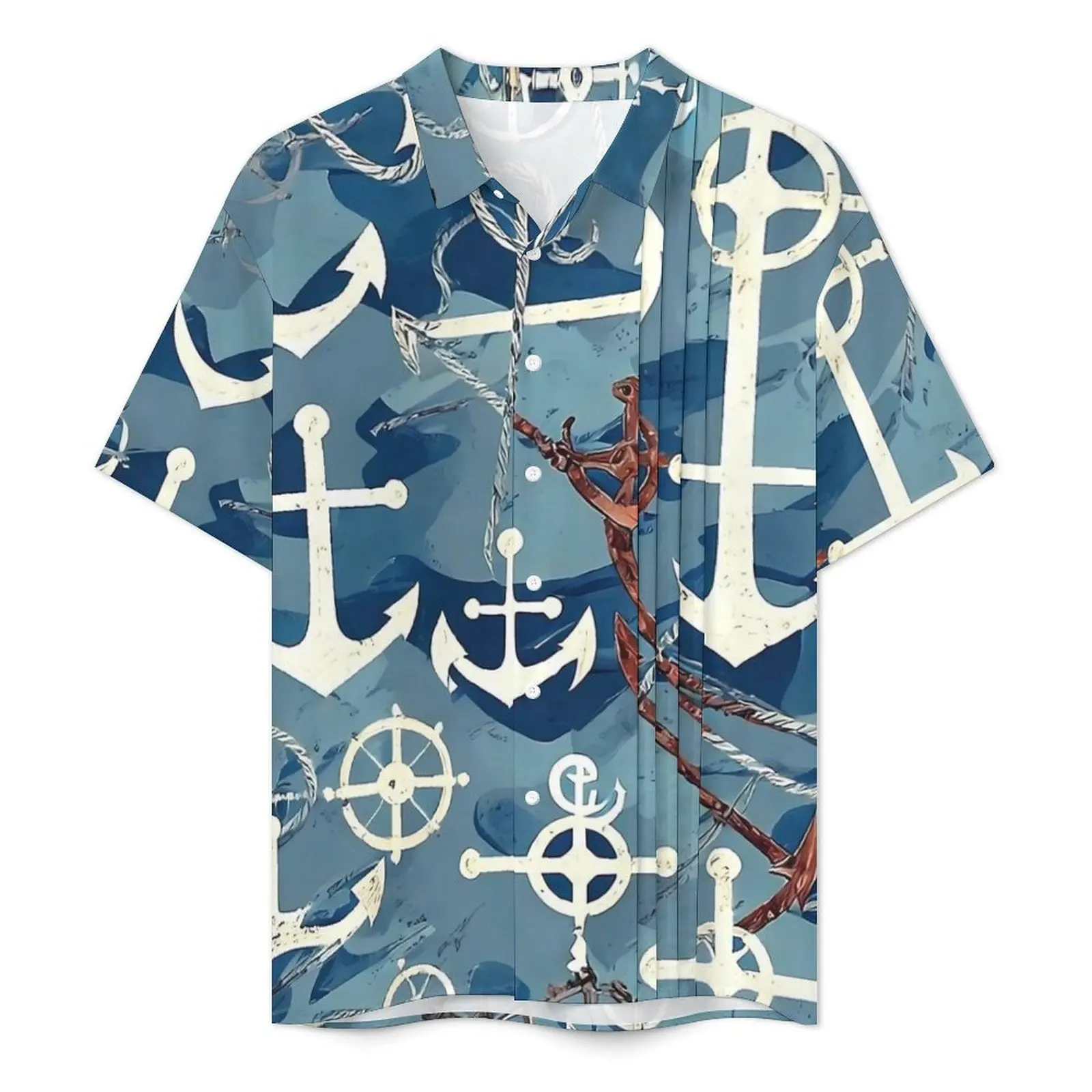 Hawaii Shirt Beach Retro Nautical Anchor Blouses  Vintage Casual Shirts Mens Short Sleeves Breathable Plus Size 4XL Clothes