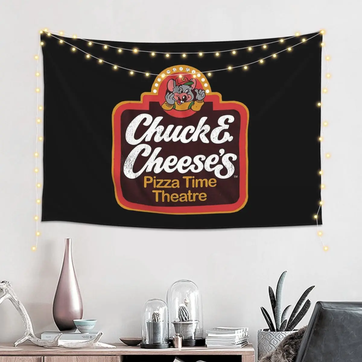Chuck E Cheeses Pizza Time Theater Tapestry Funny Wall Hanging Aesthetic Home Decor Tapestries for Living Room Bedroom Dorm Room