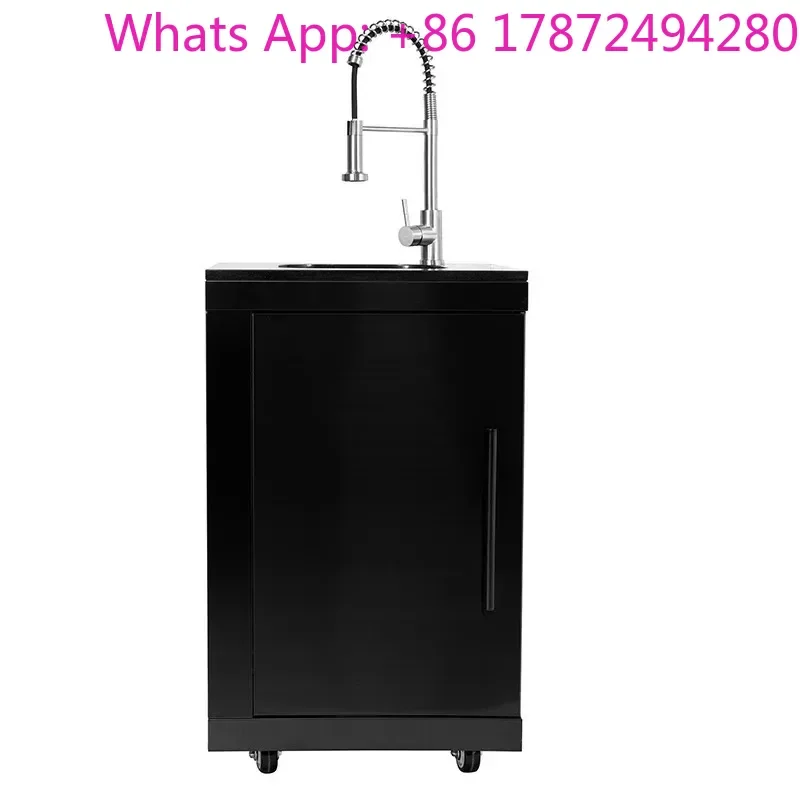 High Quality  Black Outdoor Kitchen with 68L Fridge Sink 6-Burner BBQ Gas Grill