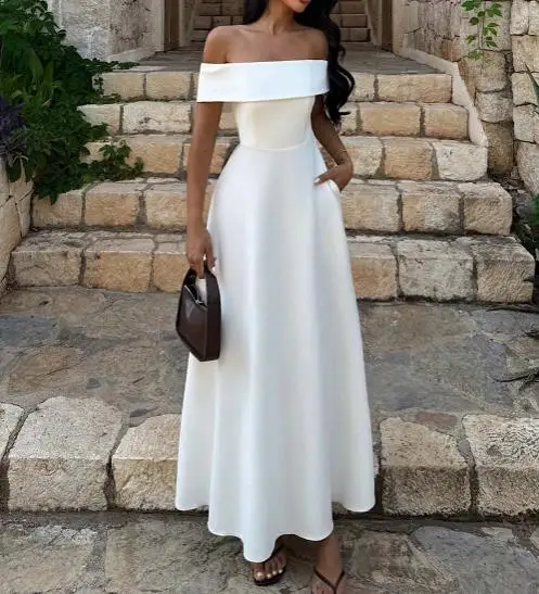 

2026 Spring/Summer New Women's Fashion Sexy Elegant Dress Strapless One Shoulder Solid Color Long Dress Women's Wear