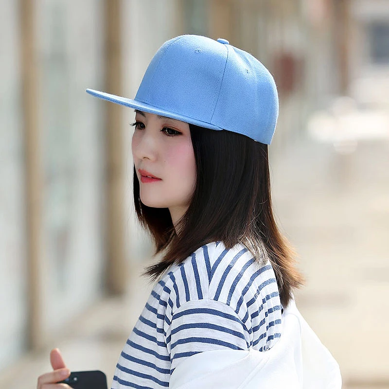 Fashion Adult Flat Peak Hip Hop Fitted Hat Baseball Hat Solid Sport Caps Summer Sun Caps Cycling Caps Black Snapback Cap Bone