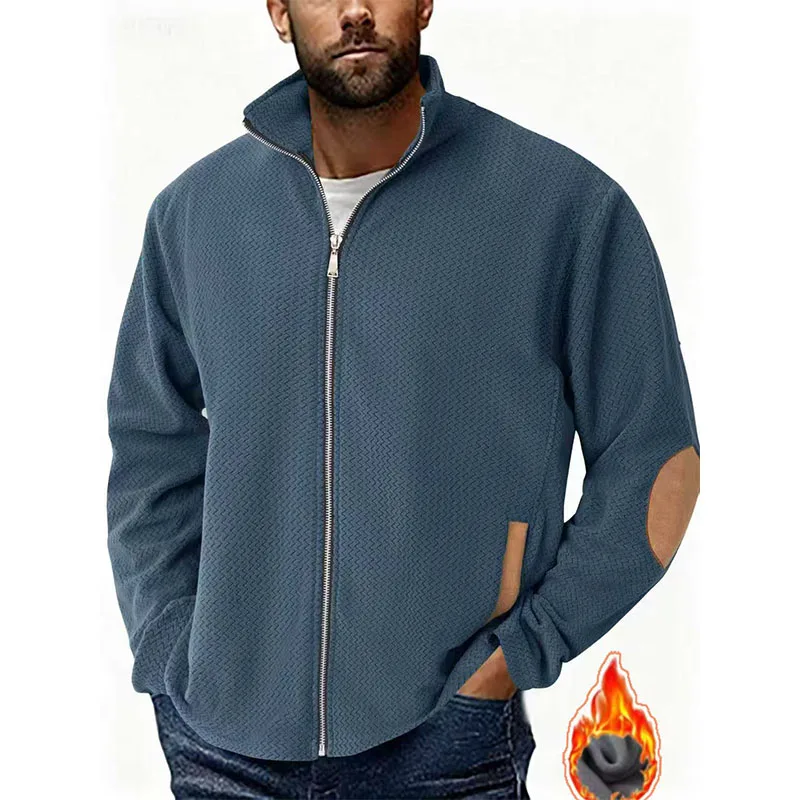 

Autumn Winter Men's Stand Collar Casual Zipper Jacket Double-Sided Fleece Warm Coat Outdoor Splice Long Sleeve Cardigan Mens