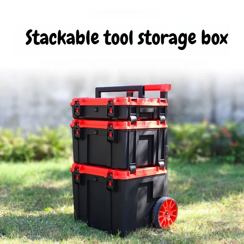 PP Hardware Tool Case Durable Wear Resistant Wheel Boxes Lightweight Waterproof Storage Box Muitifunctional Toolbox Household