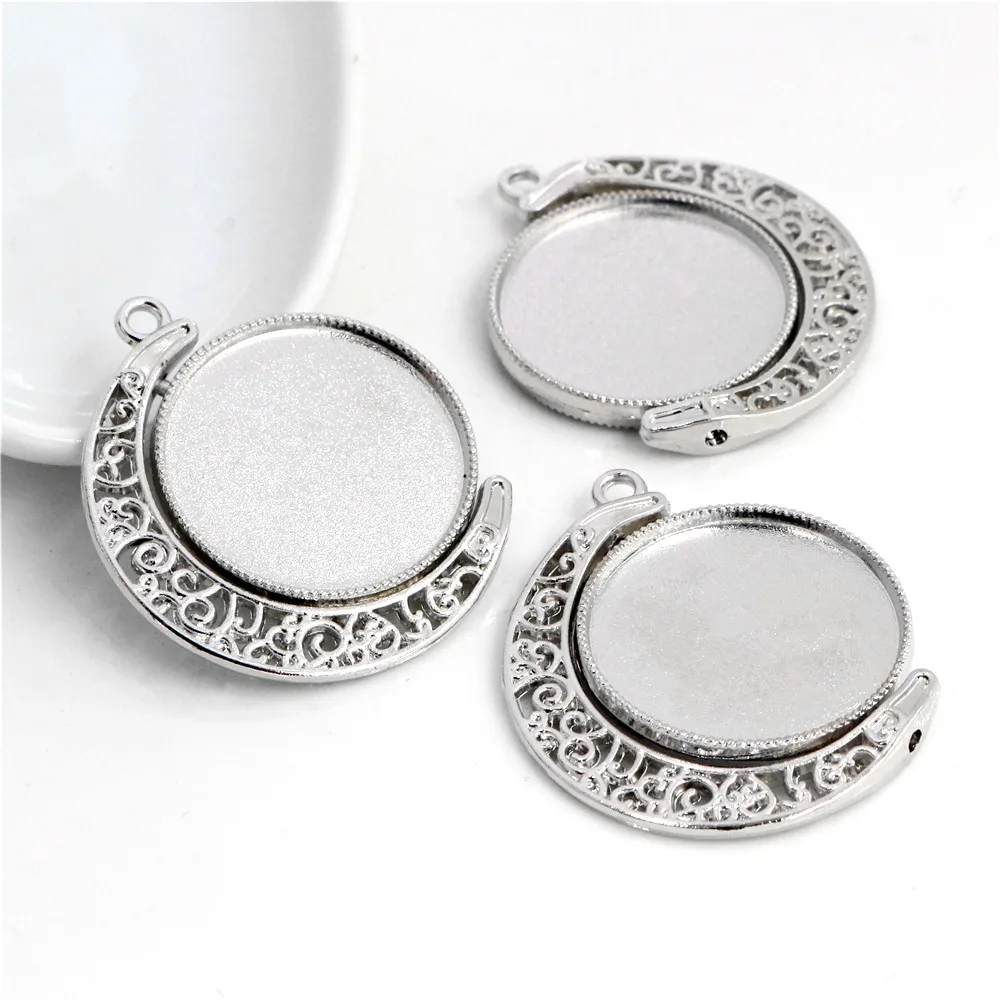 5pcs 18mm 25mm Inner Size Moon Rotation Double Side 7 Colors Plated Cameo Cabochon Base Setting Charms New Fashion Pendant