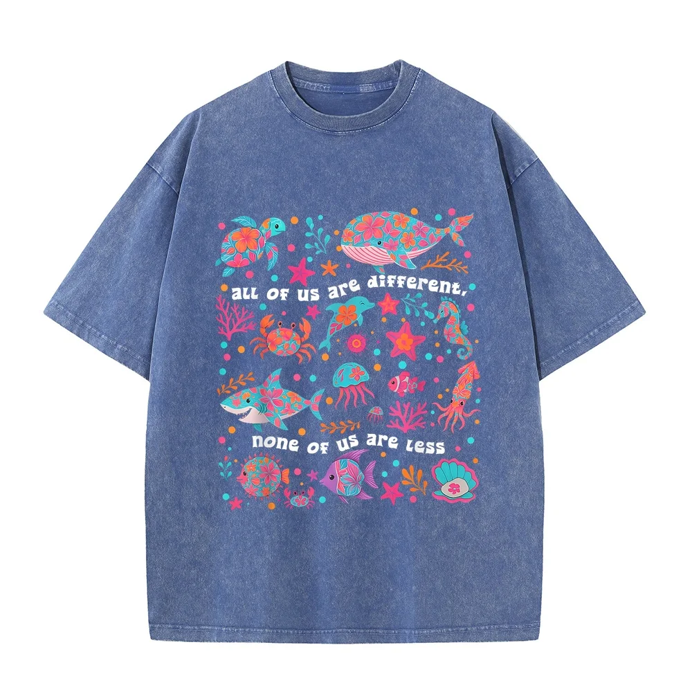 Autism Awareness All of Us are Different None Less T-Shirt Men's Clothing Y2k Oversize Round Neck Summer Top Graphic Tee Casual