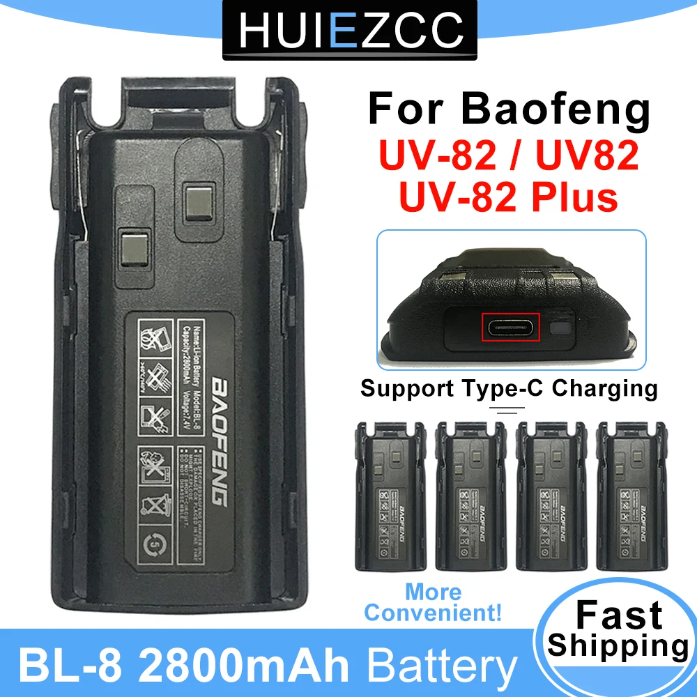 UV-82 2800mAh BL-8 tipo C cargador 7,4 V batería para Baofeng UV82 Plus UV-8D UV-82WX UV-89 baterías recargables de Walkie Talkie