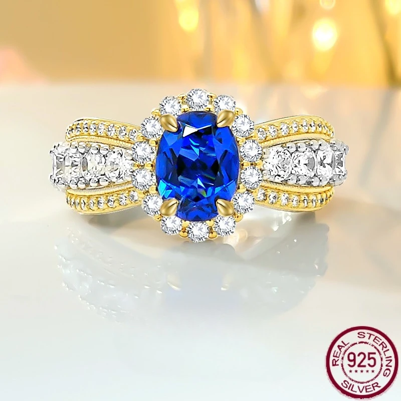 

New light luxury and minimalist S925 pure silver egg shaped blue ring with a niche design and versatile wedding jewelry