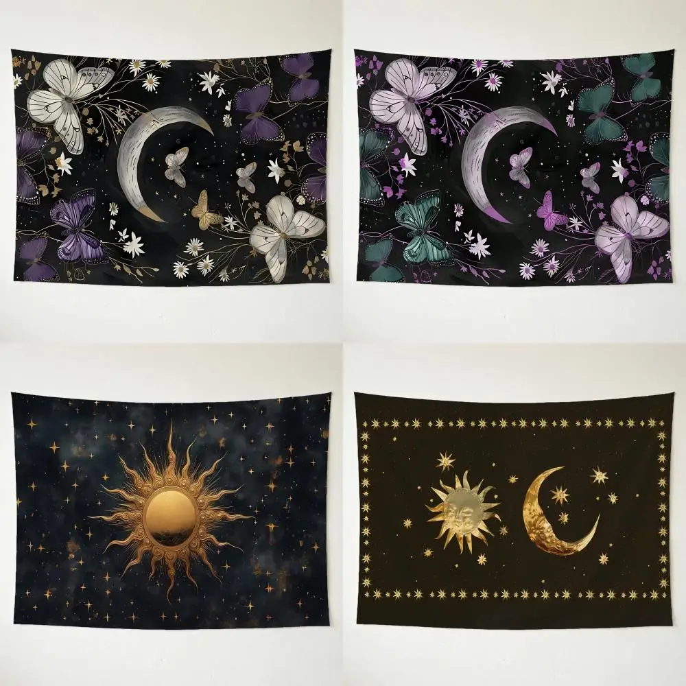 Glamorous Warm Cozy Retro Sun and Moon Tapestry Washable Soft Tapestry Wall Hanging Decor for Living Home Room Bedroom